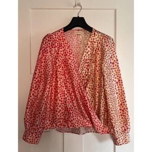 Honey Punch Womens‎ Blouse Multicolor Floral Long Sleeve Surplice Faux Wrap M